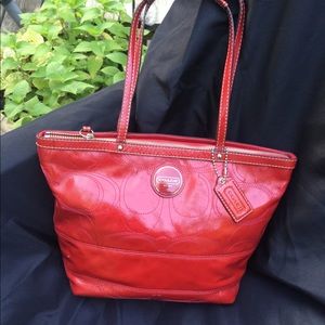 Designer patent red color stitched genuine leather
